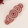 Elegant red crystal hair clip with rhinestone design on a sleek metal base - 12# Round