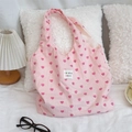Rosa Canvas-Einkaufstasche mit Herzmuster und gewebtem Etikett für den Alltag - Westen-Stil Tasche / Rosa