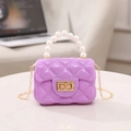 Purple jelly handbag with pearl handle and golden chain strap in a quilted design - Purple