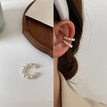 French style 14k gold beaded pearl ear cuff earrings for non-pierced ears - 32983-Creamy White Pearl Beaded Single