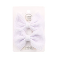 Pair of light purple seersucker fabric bow hair clips for girls on display card - White