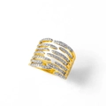 Adjustable 18k gold plated multi-layer claw ring with sparkling cubic zirconia stones - Hollow Multi-layer Claw