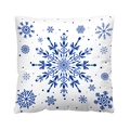 Square cotton linen Christmas pillowcase featuring blue snowflake patterns on white fabric - Style 23-White Blue All-over Snowflakes
