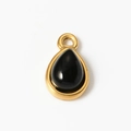 Water drop natural stone pendant in gold and black finish with circular ring loop - Small / 8# Black