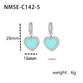 Silver heart earrings with blue enamel and crystal trim, size 28mm by 16mm - Steel Color/Sky Blue
