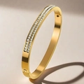 Bracelet luxueux en acier titane plaqué or 18 carats avec double rangée de zircons carrés - Style Incrusté à Double Rangée (35-D-5) / Or