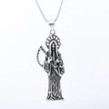 Ciondolo Santa Muerte in argento ossidato con falce e bilancia su catena a maglie O - Morte con Falce e Bilancia (D0702)
