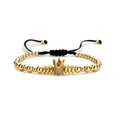 Bracciale nero intrecciato regolabile con corona dorata e dettagli in zircone bianco - Corona