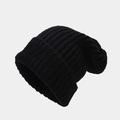 Gorro de punto grueso negro para mujer con dobladillo ancho para calidez invernal - Liso / Negro