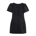 Minimalist black short sleeve mini dress with puff sleeves and decorative pockets - XS / Black