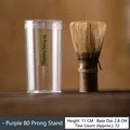 Dark bamboo Matcha whisk with eighty prongs and a transparent plastic storage tube - Purple Bamboo 80 Prong Whisk