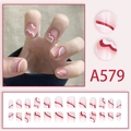 Pink gradient short false nails with red wavy lines and 24 piece set display - A579 Glue Style
