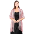 Elegant pink metallic shawl with long tassels for evening dresses and bridal wear - Pink