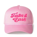 Détails de la casquette trucker en filet rose avec broderie Take It Easy à l'avant - Taille unique / Tout Rose