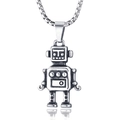 Pendente a robot vintage in acciaio inossidabile con catena box su sfondo bianco - Robot con catena in acciaio inossidabile