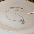 Detalle de collar de luna creciente plateada en plato de cerámica con cadena de serpiente - Collar de Luna Creciente Plateado