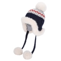 Gorro de punto Fair Isle azul marino con forro de pelo sintético blanco y pompones - Azul Marino