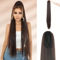 Dark brown 40-inch long straight ponytail extension with drawstring cap and elastic net - Latte Brown