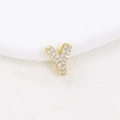Detailed macro view of a gold-plated bubble letter Y pendant inlaid with zircon crystals - Y (Single Pendant)