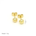 Detailed macro view of 8mm golden ball earrings showing weight 1.6g on white background - 8mm