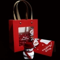 Red Christmas gift set with velvet snowman figure and festive greeting card - Snowman Box (Red Transparent Bag Set)