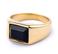 Anillo de sello clásico de acero inoxidable dorado con piedra de ónice negro pulido - US 7 / Dorado