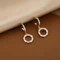 Elegant gold hoop earrings with a circular pendant set with baguette-cut zircons - Gold Hoop Rectangle Zirconia Drop Earrings (E1609-2)