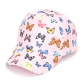 Pink kids baseball cap with colorful butterfly print and adjustable curved brim design - 52-54cm / Butterfly