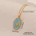 Golden stainless steel necklace featuring a blue oval pendant with hand and heart motif - Blue Enamel with Gold Hand and Heart (6# Hand)