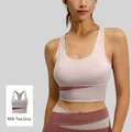 Soutien-gorge de sport yoga taille haute bicolore en gris thé au lait et rose - S / Hauts / Gris thé au lait