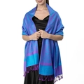 Luxurious purple and blue paisley pashmina shawl with fringes for elegant women - Purple Blue Gradient (T003-93)