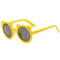 Cute bright yellow bear-eared kids sunglasses with round dark grey lenses - Yellow Frame