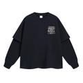 Schwarzes Oversized-Langarmshirt im Lagen-Look mit weißem grafischem Textprint - M / Schwarz