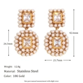 18K gold plated stainless steel earrings with pearl and cubic zirconia accents - Luxury Spliced Zirconia Pearl Earrings - Gold
