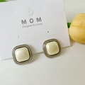 Elegant square freshwater pearl stud earrings with silver woven border on card - Silver Woven Border Cream Square Stud