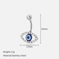 Silver stainless steel belly button ring with blue Evil Eye design and crystal accents - Evil Eye / Silver/Blue