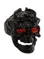 Men's gothic punk skull ring in black metal finish with vibrant red gemstone eyes - Black Red Eye Skull