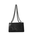 Borsa a tracolla nera con motivo a coccodrillo, chiusura in metallo e catena - Nero