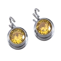 Silver drop earrings with faceted round yellow stones and secure hook ear wires - Steel Base Yellow