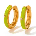 Goldene Creolen mit lindgrüner Emaille-Beschichtung und eingelegten glitzernden Zirkonias - Grün (KDE630)