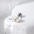 6mm iridescent octagon crystal stud earring with silver titanium steel screw back - Sakura White (A147-1#)