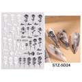 Stickers ongles 5D en relief avec motifs roses noir et blanc et lettrage artistique - STZ-5D24 Texte Rose