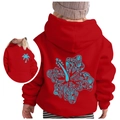 Kids' red drawstring hoodie with palm tree front logo and floral sea life back print - Red / 100cm