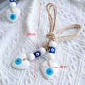 Handmade evil eye heart pendants with hemp rope and blue glass beads, 20cm length - White Heart