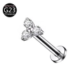 G23 titanium labret stud with three sparkling cubic zirconia in a triangle cluster - Three-stone / 1.2*6mm / Silver