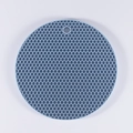 Round blue silicone trivet with honeycomb pattern and hanging hole for heat protection - Nordic Blue