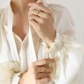 Elegant gold plated titanium steel geometric chain rings set on model's hand - Adjustable Open / Gold Wide Chain Ring