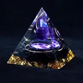 Orgone pyramid with amethyst sphere, copper coil, and obsidian stones in resin - Tai Chi Amethyst / Small