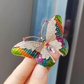 Vintage gold butterfly brooch with colorful lattice wings and sparkling crystal accents - Exquisite Colorful Butterfly