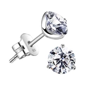 Funkelnde S925 Sterling Silber 3-Krallen Zirkonia Ohrstecker auf weißem Hintergrund - 6mm / Platiniert (Mit Silber-Ohrringverschlüssen)